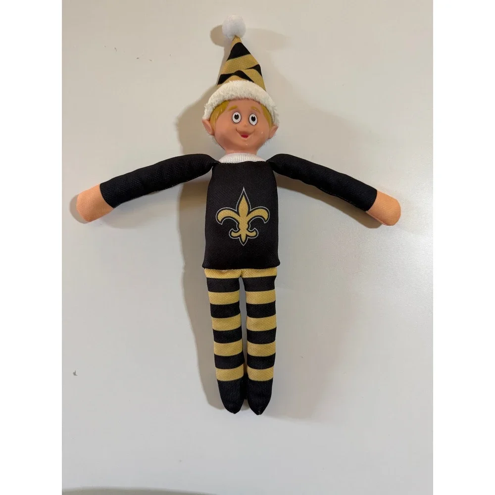 NFL New Orleans Saints Elf Plush Figure Black Gold Fleur-de-lis Holiday Decor